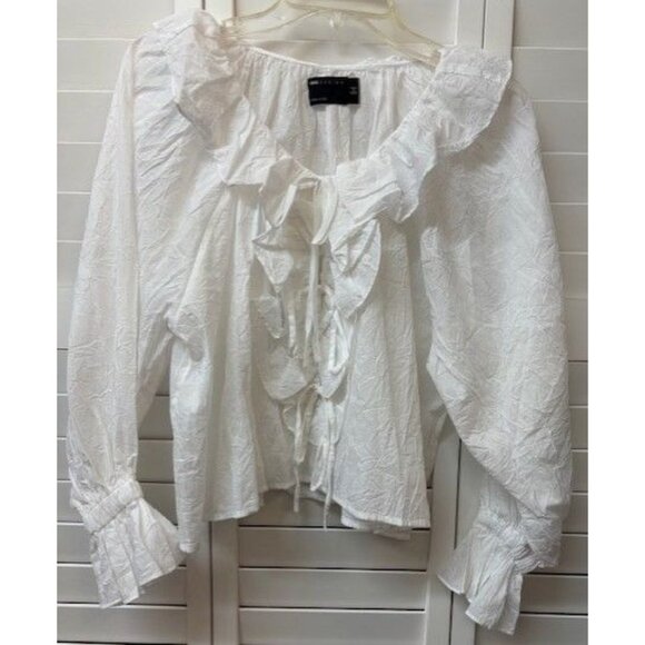 ASOS Design White Ruffle Tie-Front Blouse UK 4 US 0 Lightweight Cotton - Picture 1 of 3